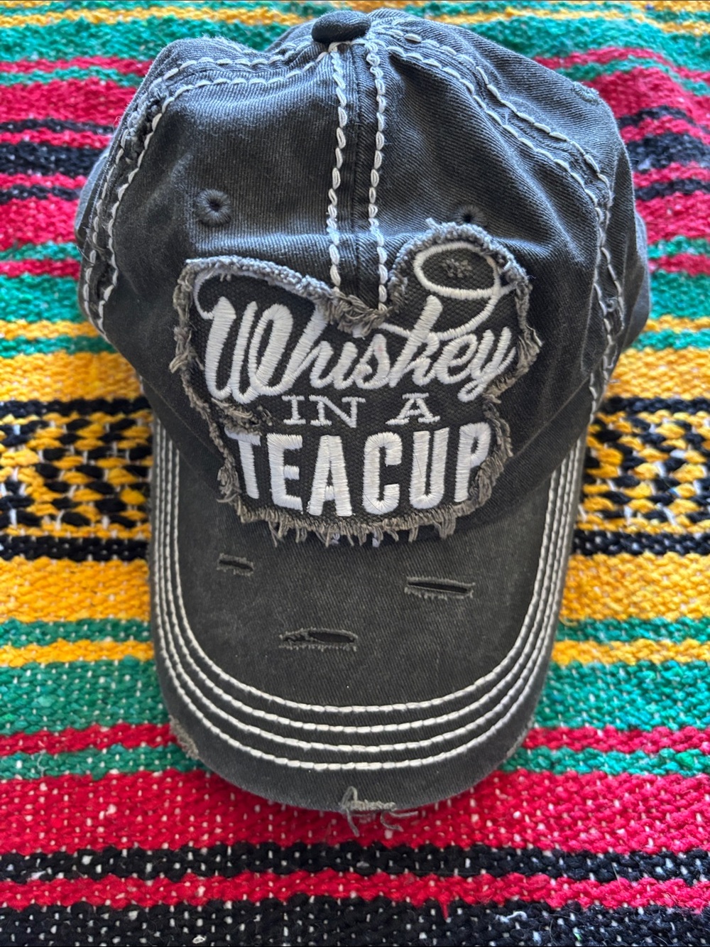 Junk Gypsy Distressed dark grey Cap with "Whiskey in a Teacup" Patch